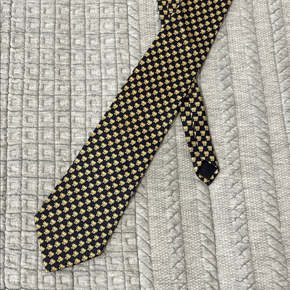Brooks Brothers Black and Gold Elephant Patterned Silk Tie